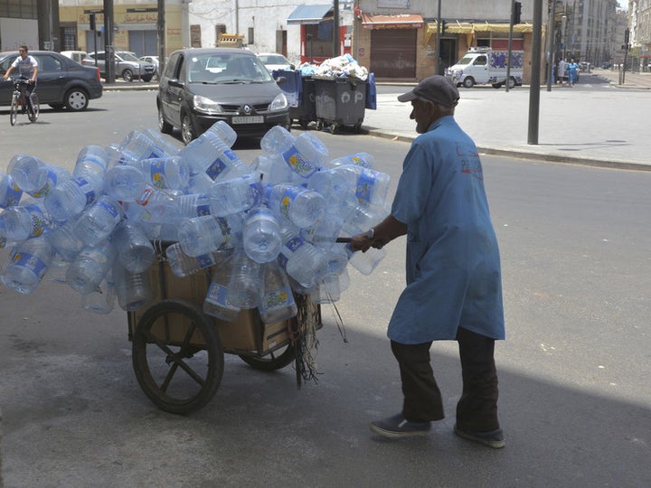 A wastepicker working in the streets of Casablanca. 