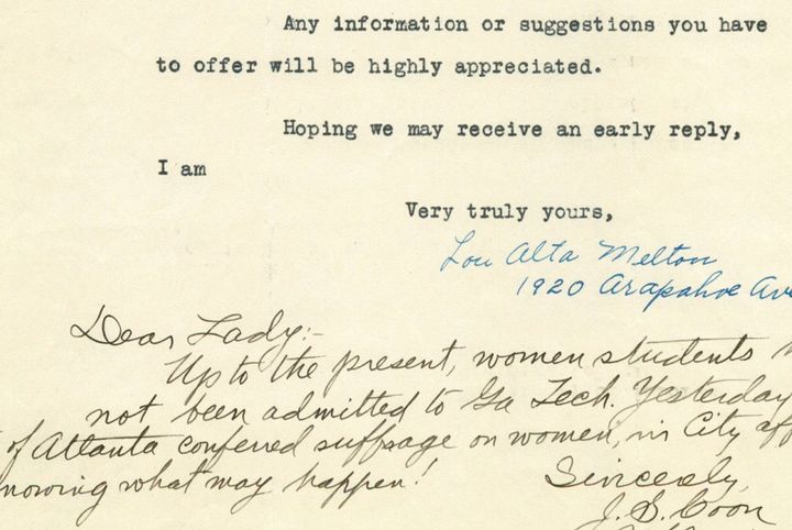 An excerpt of a response to the engineer Lou Alta Melton's request for information about fellow women in the field