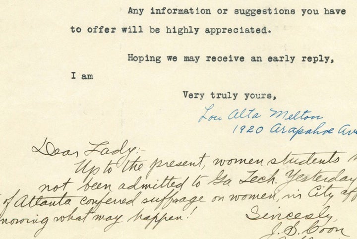 An excerpt of a response to the engineer Lou Alta Melton's request for information about fellow women in the field