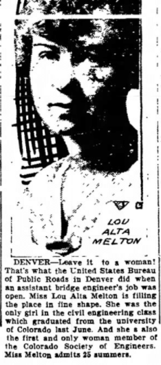 A clipping in the Iowa City Press-Citizen described Lou Alta Melton’s unusual hiring as a civil engineer.