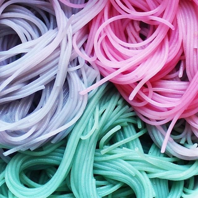 Three colors of unicorn noodles