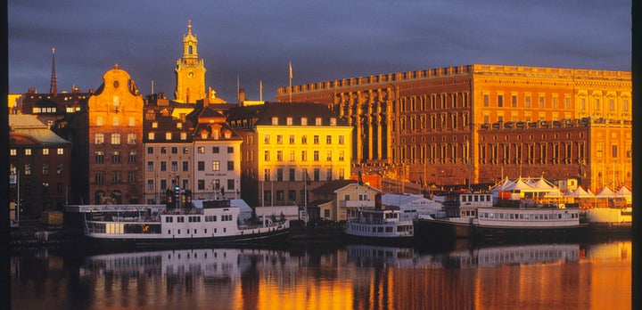 Waterfront view of Sweden's Royal Palace in the Gamla Stan (Old Town) section of Stockholm. The Royal Palace is the official residence of the Swedish royal family.