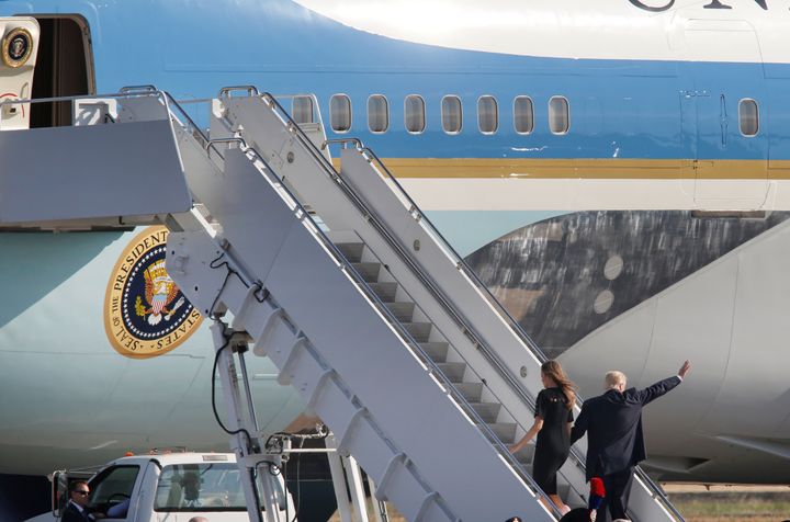 President Donald Trump and first lady Melania Trump board Air Force One in Sicily, Italy, on May 27.