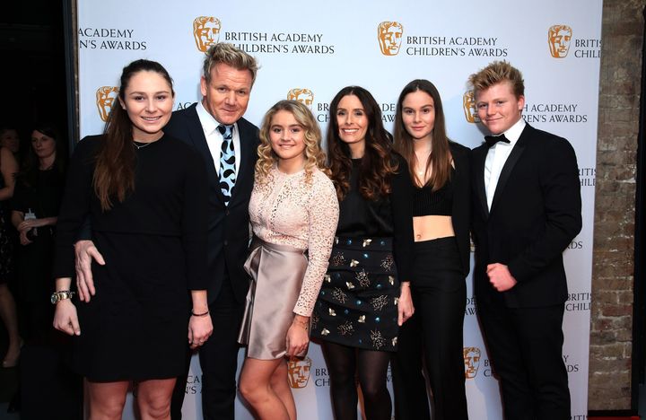 Gordon with his wife, Tana Ramsay (third right) and their four children.