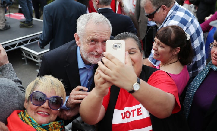 Corbyn with activists in Reading.