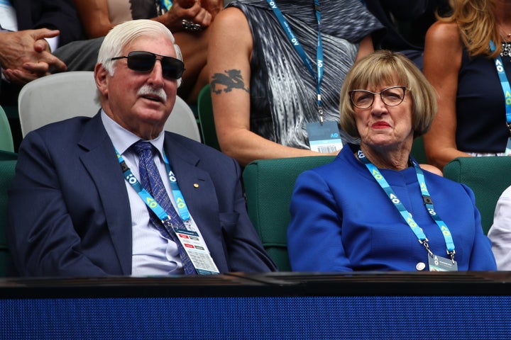 Margaret Court with her husband, Barrymore Court, at the Australian Open in January.