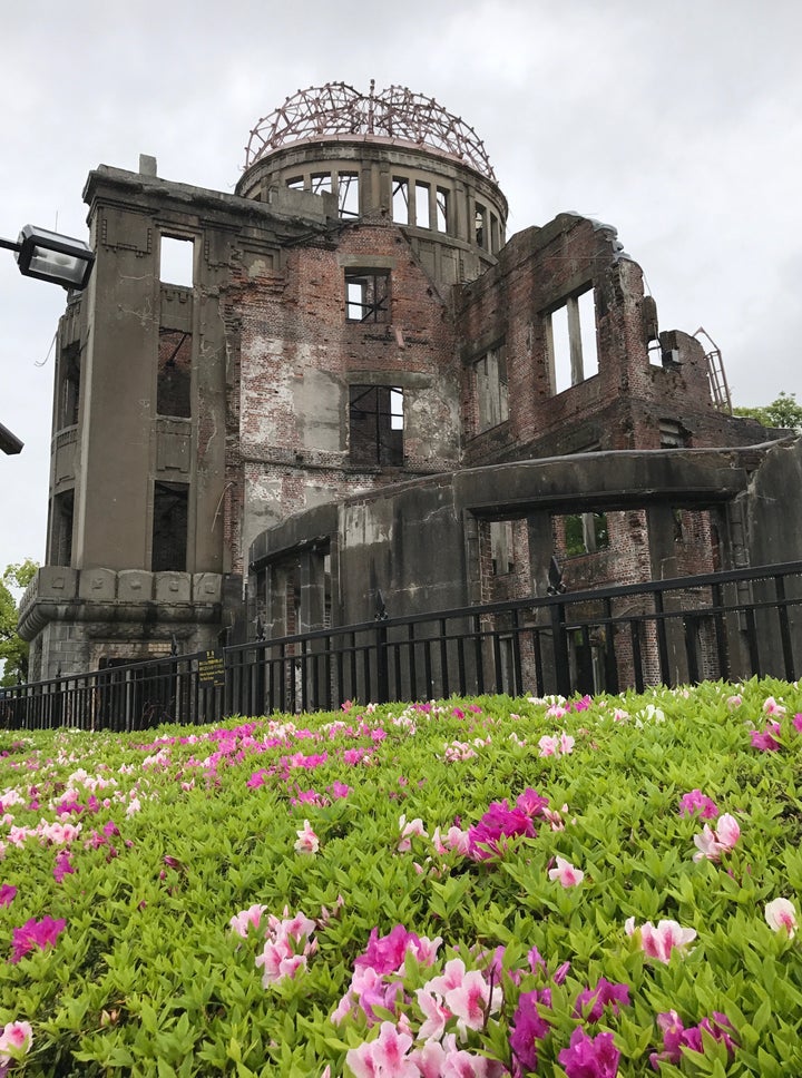 The A-Bomb Dome across the river from the Peace Museum in Hiroshima is a grim reminder of the devastation of nuclear war. The