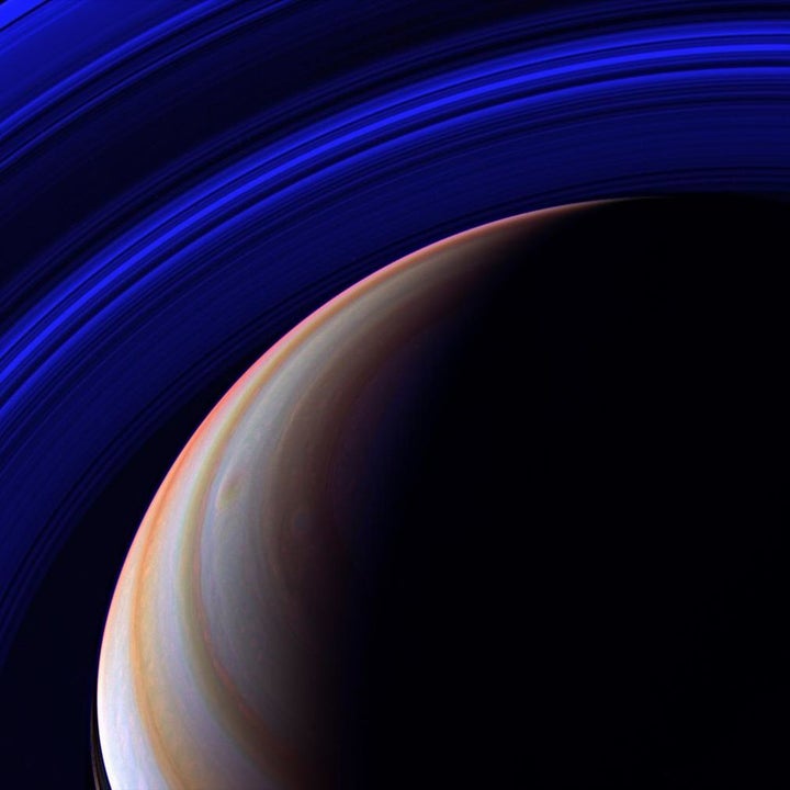 Viewing Saturn through different colored filters, Cassini created this psychedelic composition.