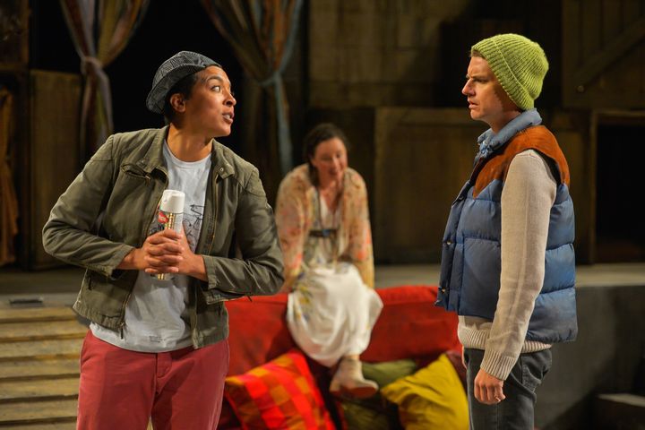 Rosalind (Jessika D. Williams) teases Orlando (Patrick Russell) in a scene from As You Like It 