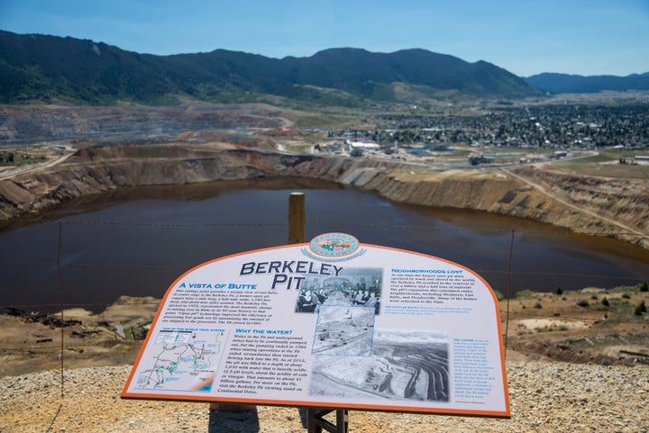 The Berkeley Pit is one of the largest Superfund sites. It is a mile-long toxic lake of heavy metals and contaminated water from old copper mine shafts in Butte, Montana.