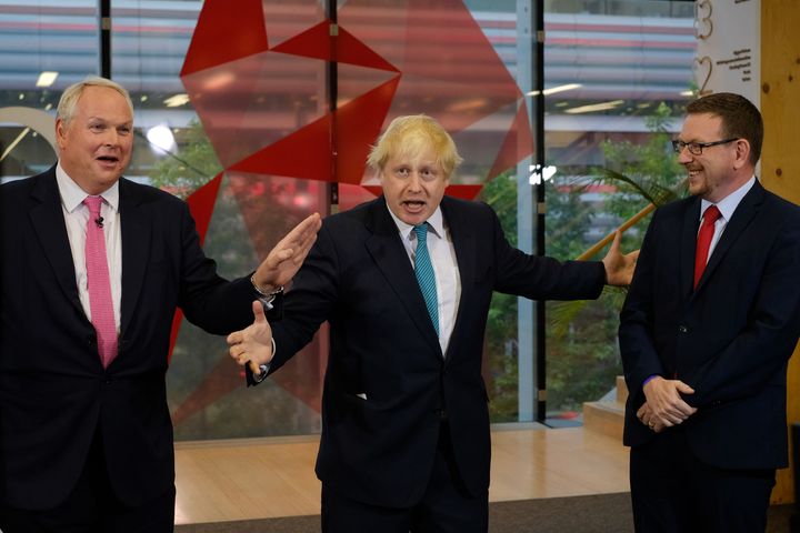 Sky News editor at large Adam Boulton (left) interviews Foreign Secretary Boris Johnson (centre)