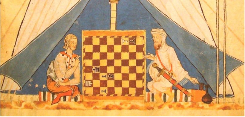 Medieval Muslim and Christian playing chess!