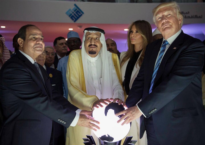 Egyptian President Abdel-Fattah el-Sisi, King Salman, first lady Melania Trump and President Donald Trump at the opening of the World Center for Countering Extremist Thought in Riyadh, Saudi Arabia, on May 21.