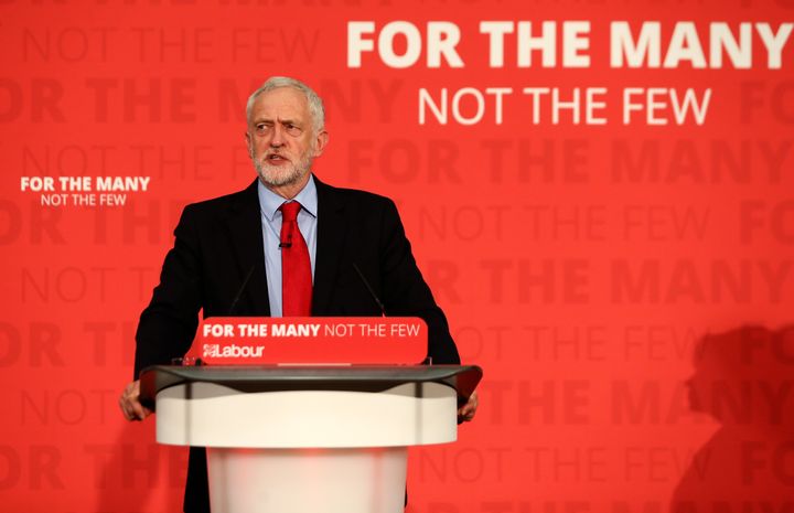 Jeremy Corbyn, leader of Britain's opposition Labour Party, gives an election campaign speech in Basildon, England, on June 1, 2017.