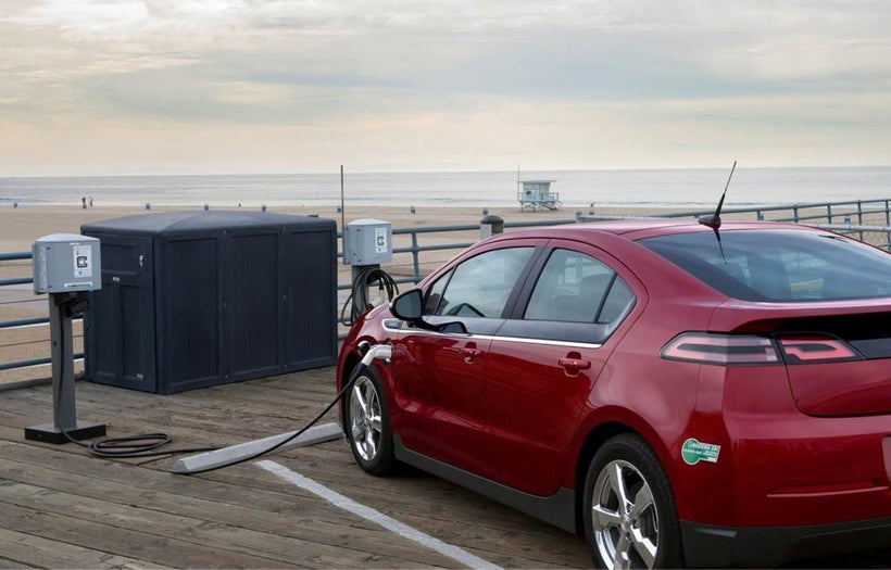 A beach-side electric vehicle charging station.