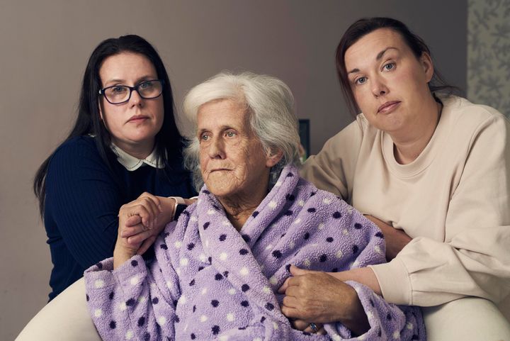 Natalie's sisters Kerry (left) and Joanne (right) comfort their mother Margaret Hammond 