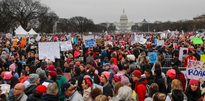 Protesters gather on the National Mall for the Women’s March on Washington during the first full day of Donald Trump’s presid
