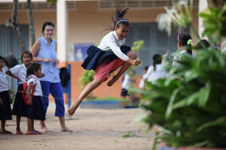 Students play during school recess. Location: Spean Chreav Amelio Primary School, Siem Reap.