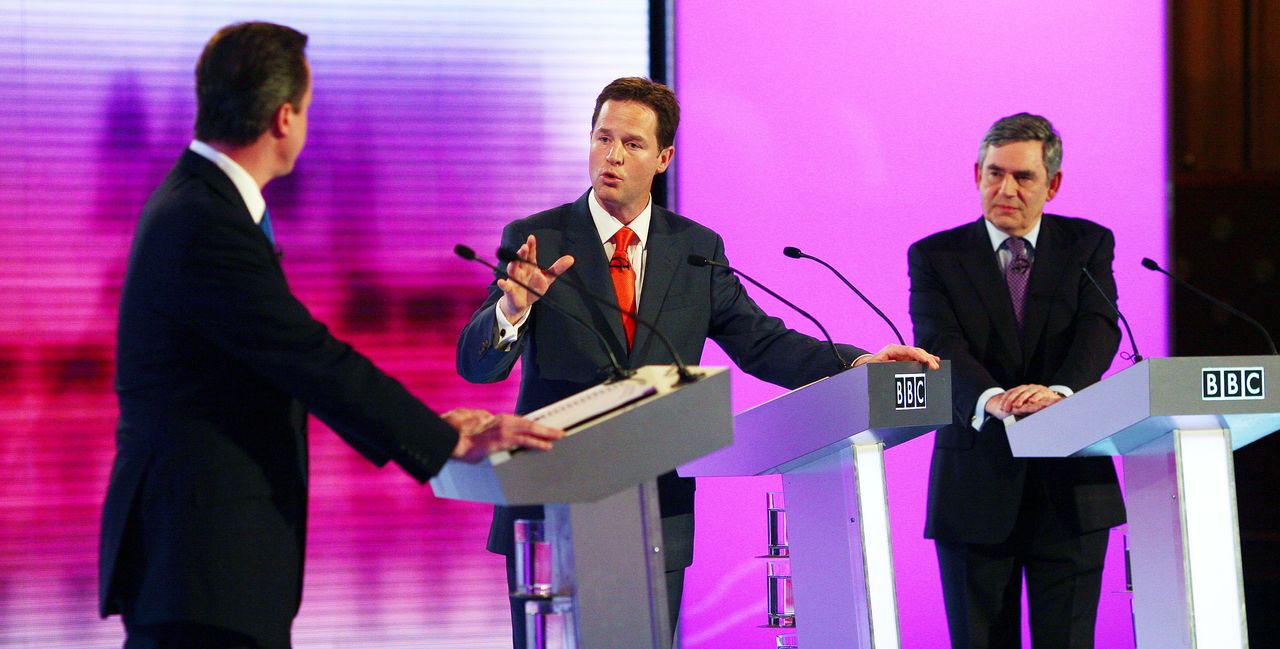 'Cleggmania' is born: Lib Dem leader Nick Clegg faces off with David Cameron and Gordon Brown