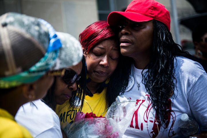 Maria Hamilton, whose 31-year-old son Dontre was shot and killed by former Milwaukee Police Officer Christopher Manney in Red Arrow Park, WI, mourns during the Million Mom March. 