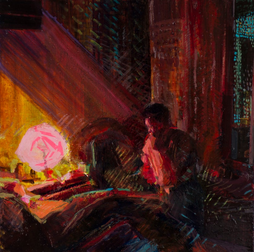 <em>2AM Apparition</em> 2016, oil and Washi tape on linen, 24 x 24"