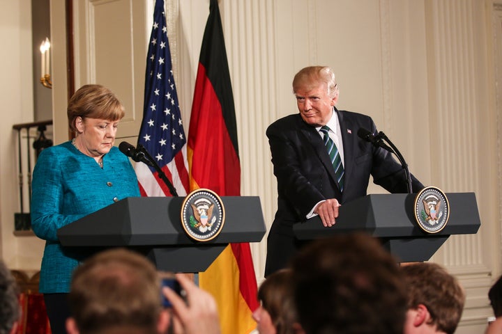 Washington, DC – March 17, 2017: German Chancellor Angela Merkel and US President Donald Trump hold a joint press conference at the White House after their first in-person meeting.