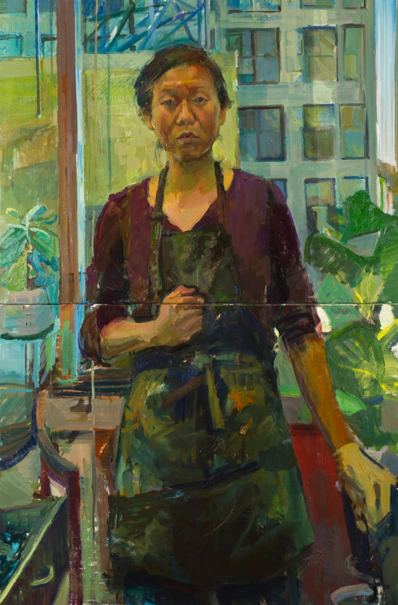 <em>Self Portrait KCMO</em> 2016, oil on canvas 60 x 40"