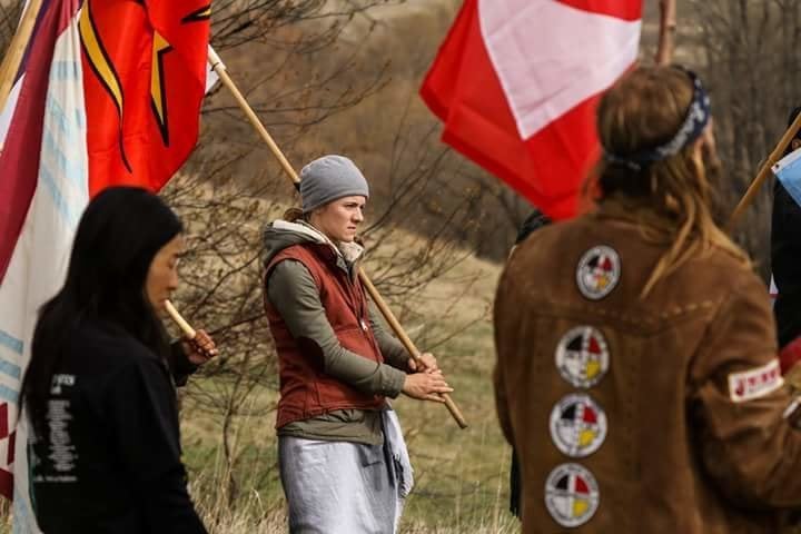 Malea Kirkpatrick center is one of the few people still residing at a water protectors camp.