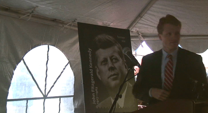 <p>Rep. Joseph P. Kennedy III addresses the JFK Centennial Celebration at the John Fitzgerald Kennedy National Historic Site.</p>