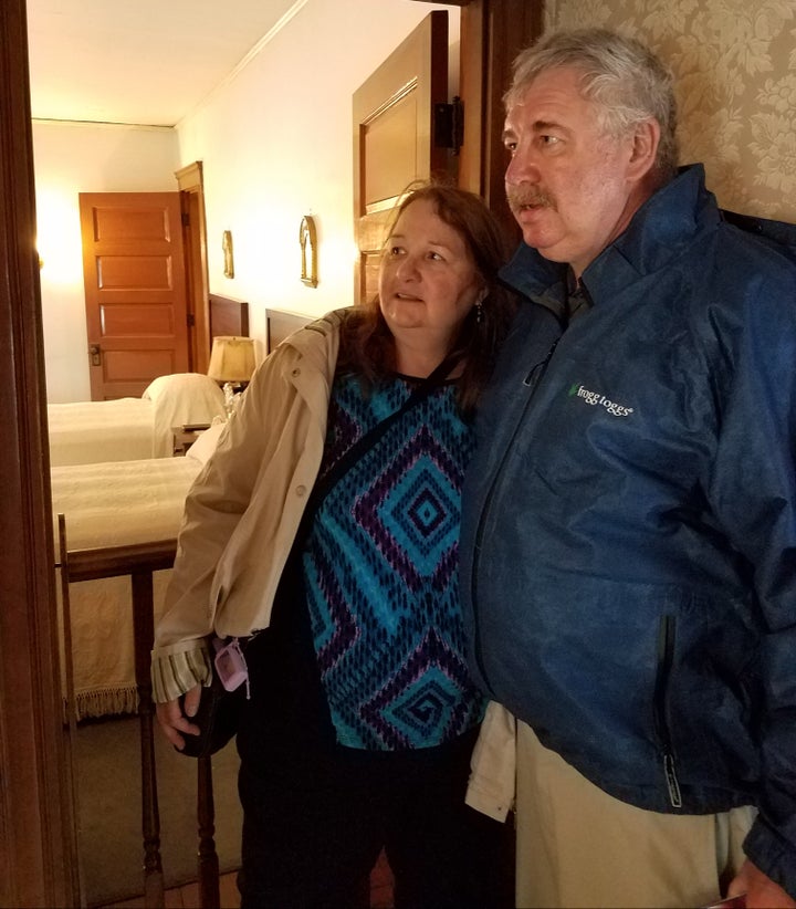 <p>Presidential historian Fran Sypek and his wife, Joan, of Palmer, Mass., at the John Fitzgerald Kennedy National Historic Site in Brookline, Mass.</p>