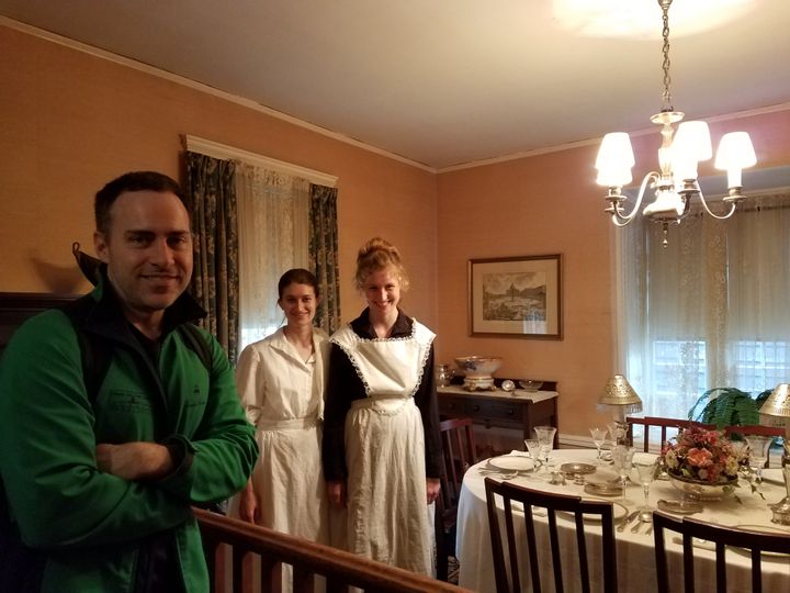 <p>Matthew MacLean of Boston, producer of "The Shaping of the President," with 1920s reenactors Elena Rippel (Alice Michelin, from France), and Kathleen O'Leary (Mary O'Donahue, from Ireland). </p>