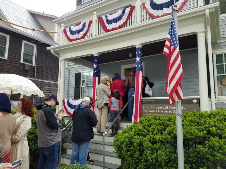 <p>Paying tribute at the John Fitzgerald Kennedy National HIstoric Site on Monday, May 29.</p>