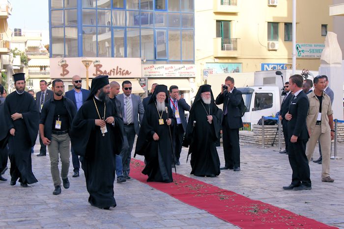 His All-Holiness Ecumenical Patriarch Bartholomew, accompanied by His Eminence Archbishop Irenaeus of Crete, entering the Cathedral.