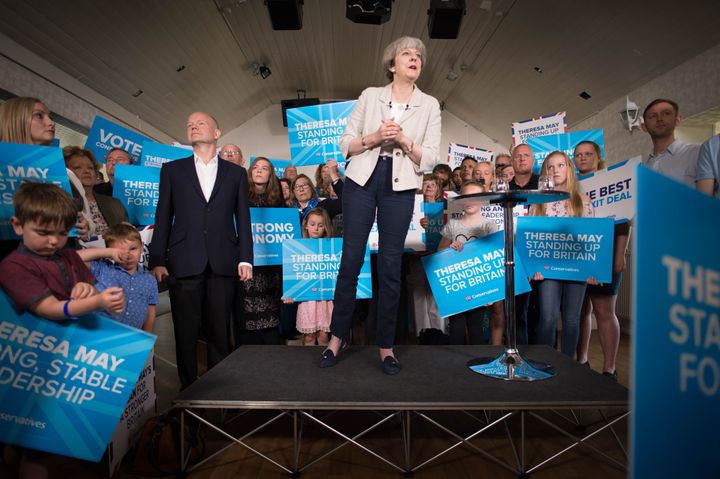 Theresa May speaking on the campaign trail in Dewsbury