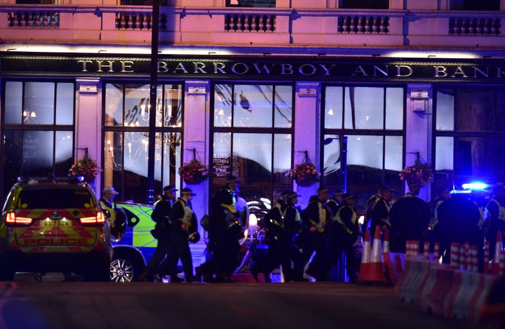 Police Officers outside the Barrowboy and Banker Public House on Borough High Street as police were dealing with a "major incident" at London Bridge