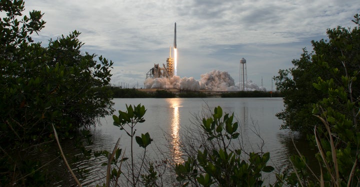 The SpaceX Falcon 9 rocket, with the recycled Dragon spacecraft onboard, launches from the Kennedy Space Center on June 3 in Cape Canaveral, Florida.