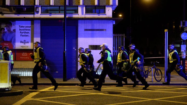 Police respond to reports of multiple casualties after three suspects, armed with knives, went on a terror spree just after 1