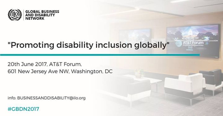 Flyer for “Promoting Disability Inclusion Globally" - 20 June 2017, Washington DC, USA and will be hosted by AT&T
