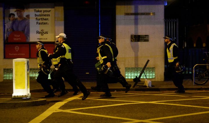 Police at the scene on Saturday night.