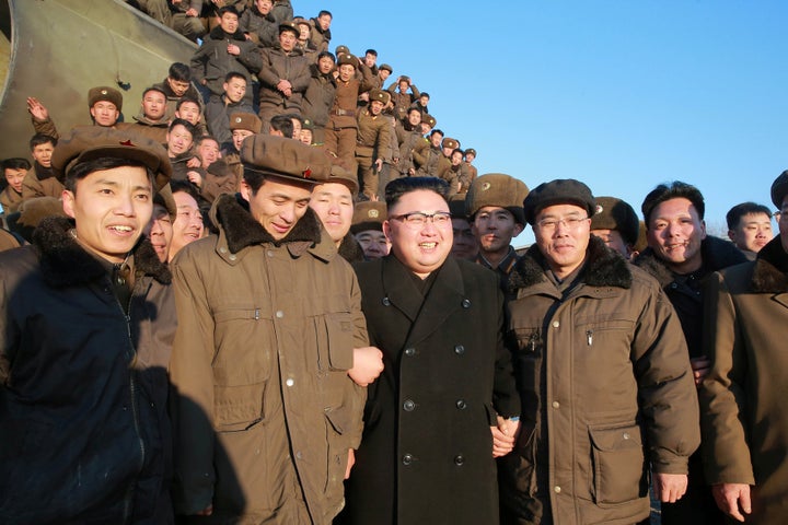 North Korean leader Kim Jong Un guides the test-fire of Pukguksong-2 on the spot, in this undated photo released by North Kor