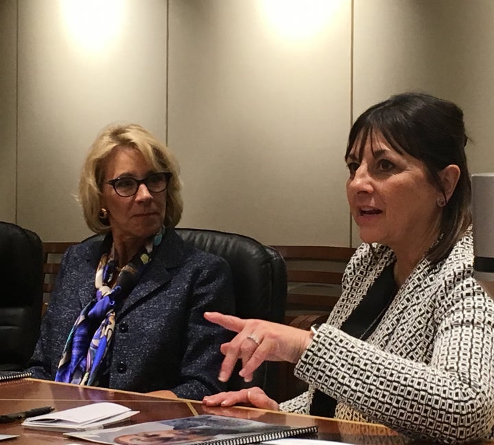 <p>Secretary Betsy DeVos and First Lady Tonette Walker</p>