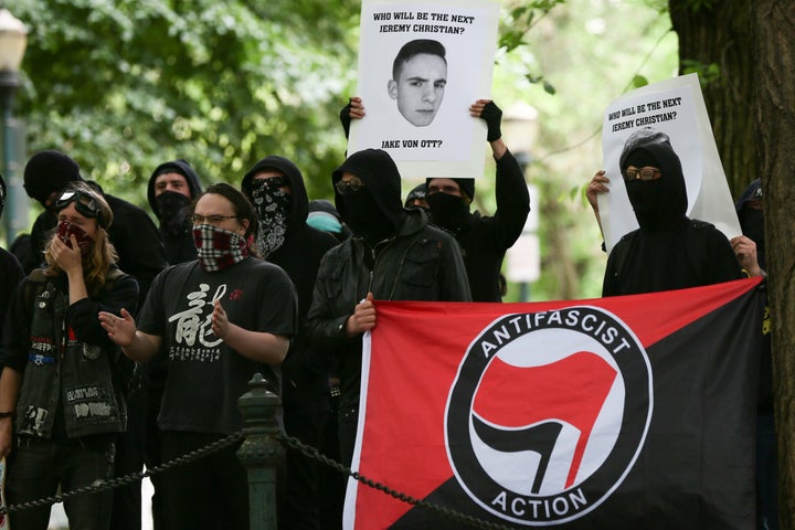 Four large and nearly simultaneous protests drew thousands to Portland's City Hall and three nearby parks Sunday.