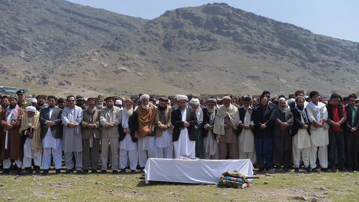 A funeral for one of the more than 150 people who died in the recent truck bombing in Kabul, Afghanistan. 