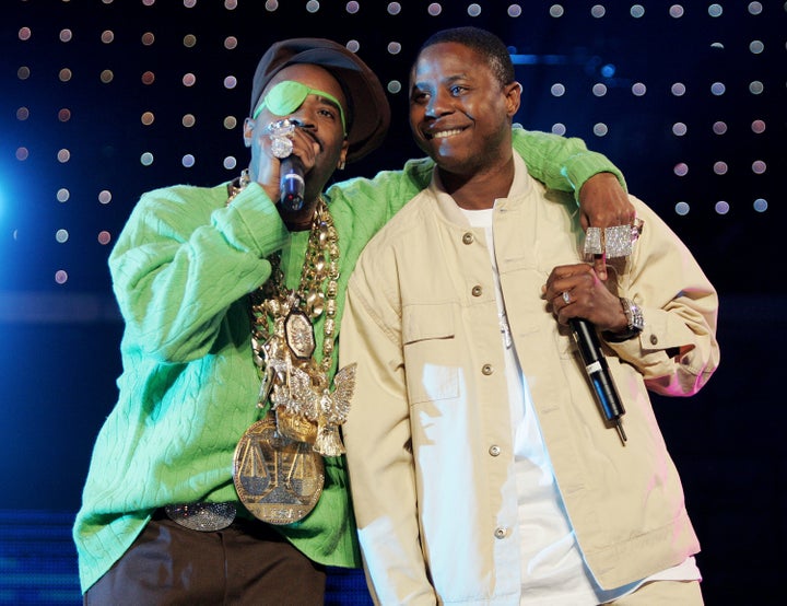 Slick Rick (left) and Doug E. Fresh (right) performs on the 'Best of Both Worlds' tour, November 1, 2004 at Madison Square Garden in New York City.