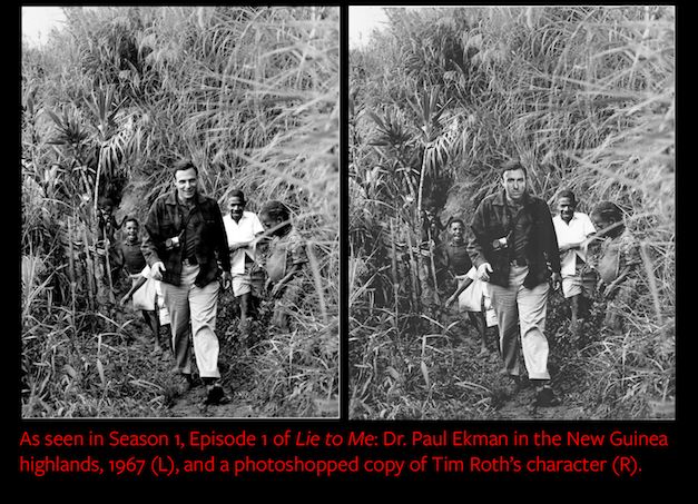 Comparing the original photo of Paul Ekman, left, with the photoshopped version of Tim Roth, right.