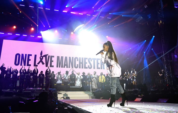 Ariana Grande on stage at the One Love Manchester Benefit Concert