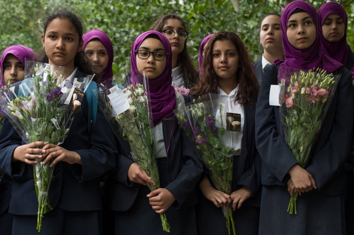 Pupils from Eden Girls' School in Waltham Forest take part in a vigil for the victims of the London Bridge terror attacks, in