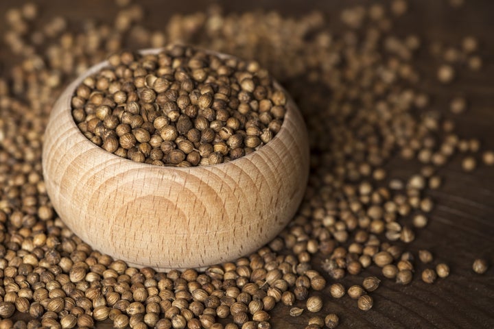 A bowl of coriander seeds.