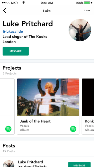 With app integrations like Spotify, Soundcloud, or Vimeo, members can discover other members projects 