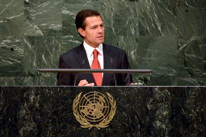  Mexican President Enrique Peña Nieto addressing the UN on the country’s anti-narcotics strategy. 